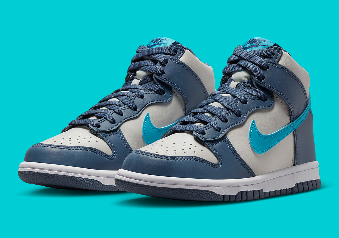 Aqua Blue Swooshes Brighten The Nike Dunk High