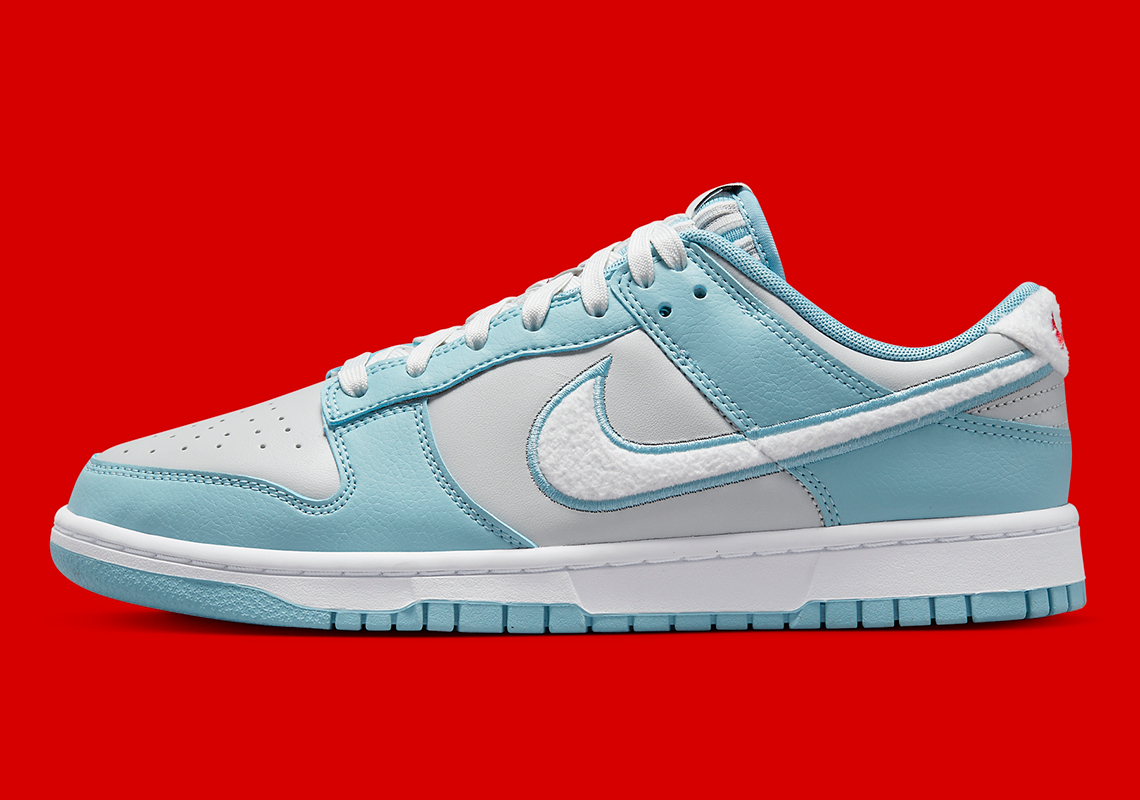 Fuzzy White Swooshes Provide A Winterized Ensemble For The Nike Dunk Low