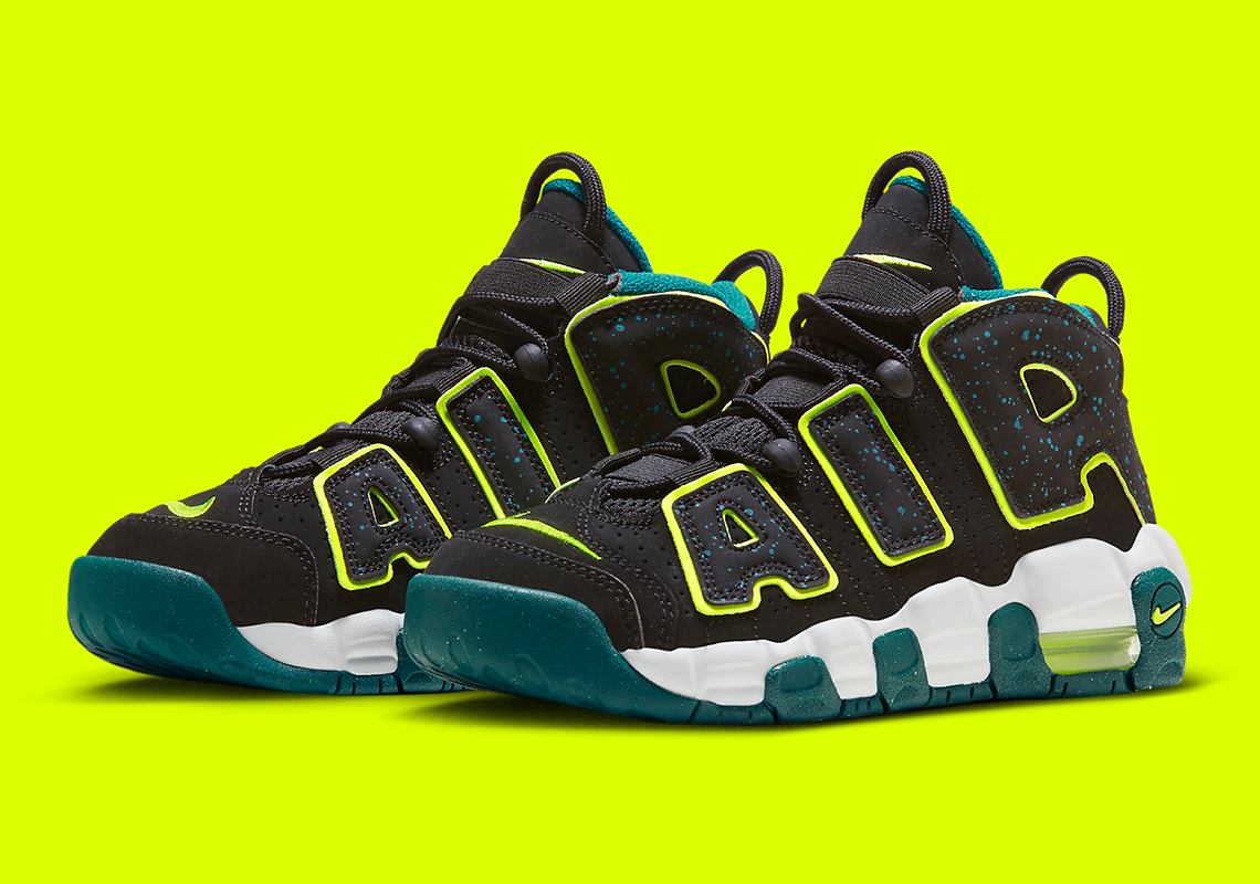 Paint Splatter And Neon Yellow Highlight This GS Nike Air More Uptempo