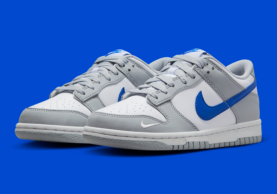 "Royal" Swooshes Animate This Greyscale GS Nike Dunk Low