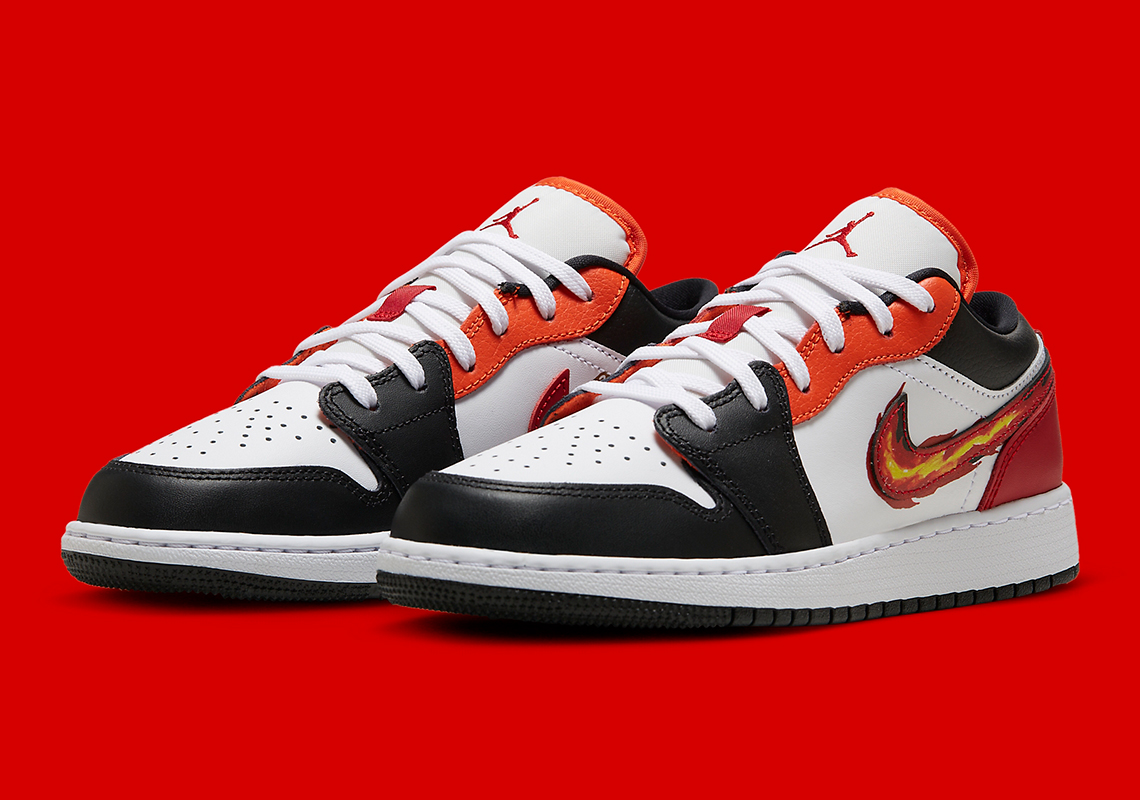 The Air Jordan 1 Low "Born To Fly" Features Hand-Drawn Flaming Swooshes And More