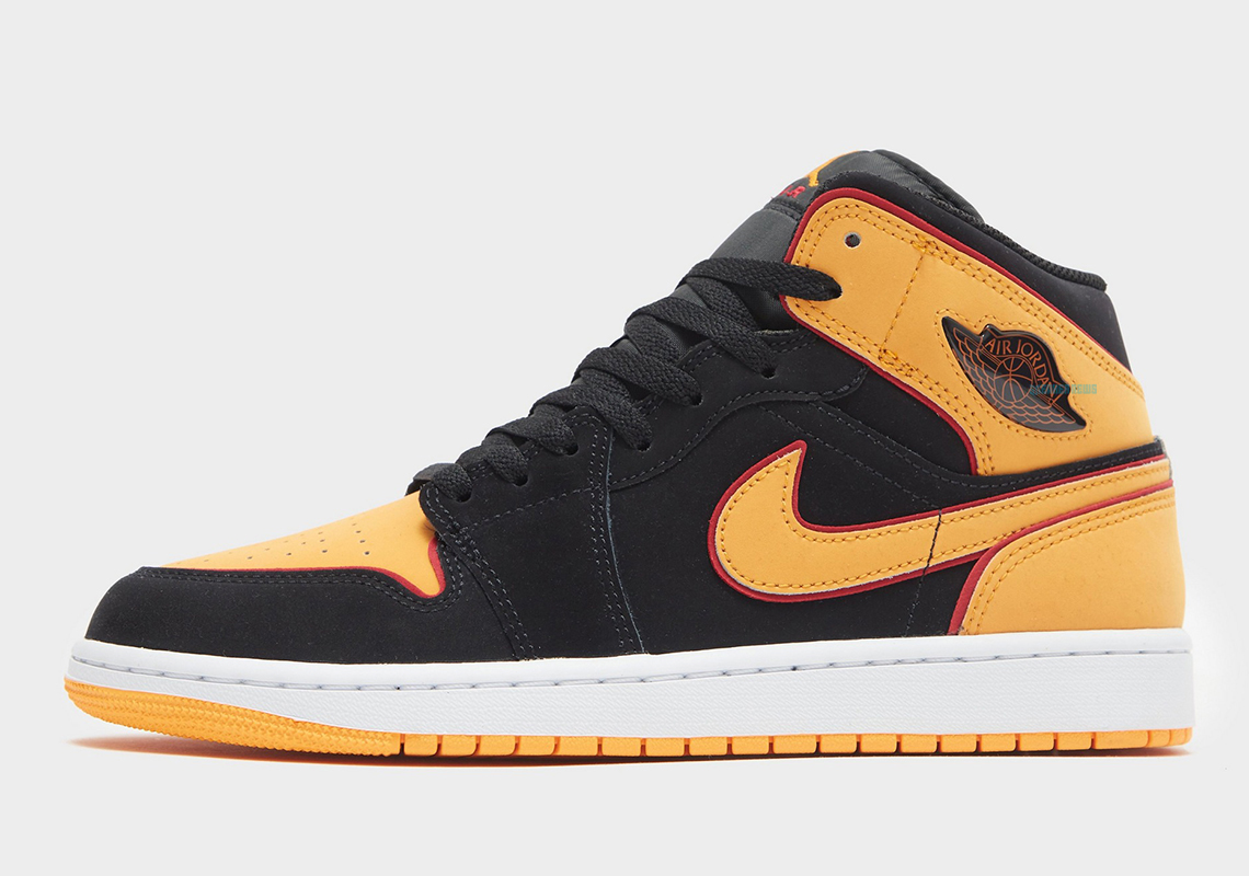 Air Jordan 1 Mid Padded Tongue Black Orange Red 3