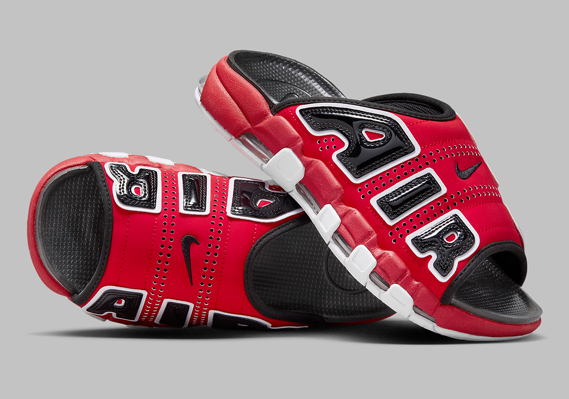 The Nike Air More Uptempo Slide Appears In The Red/Black "Hoop Pack" Colorway