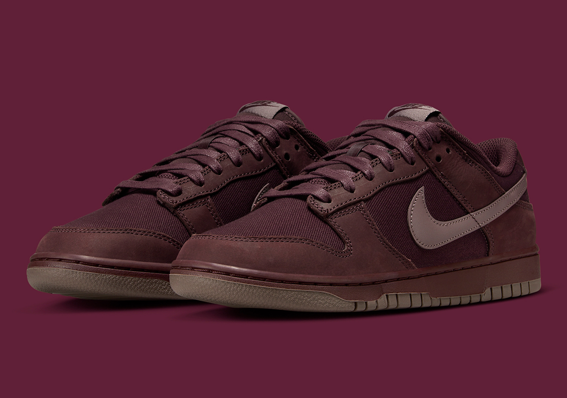 A "Burgundy Crush" Floods This Nike Dunk Low Canvas And Suede