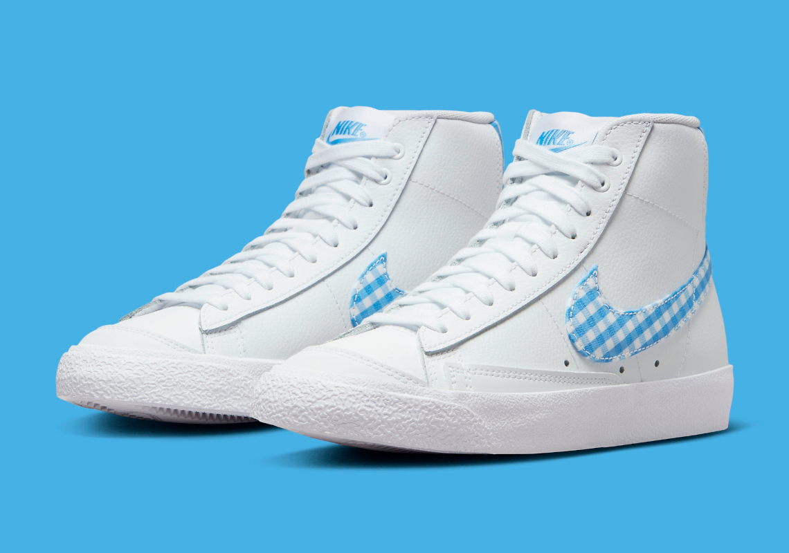 "University Blue" Gingham Patterns Land On The Nike Blazer Mid '77