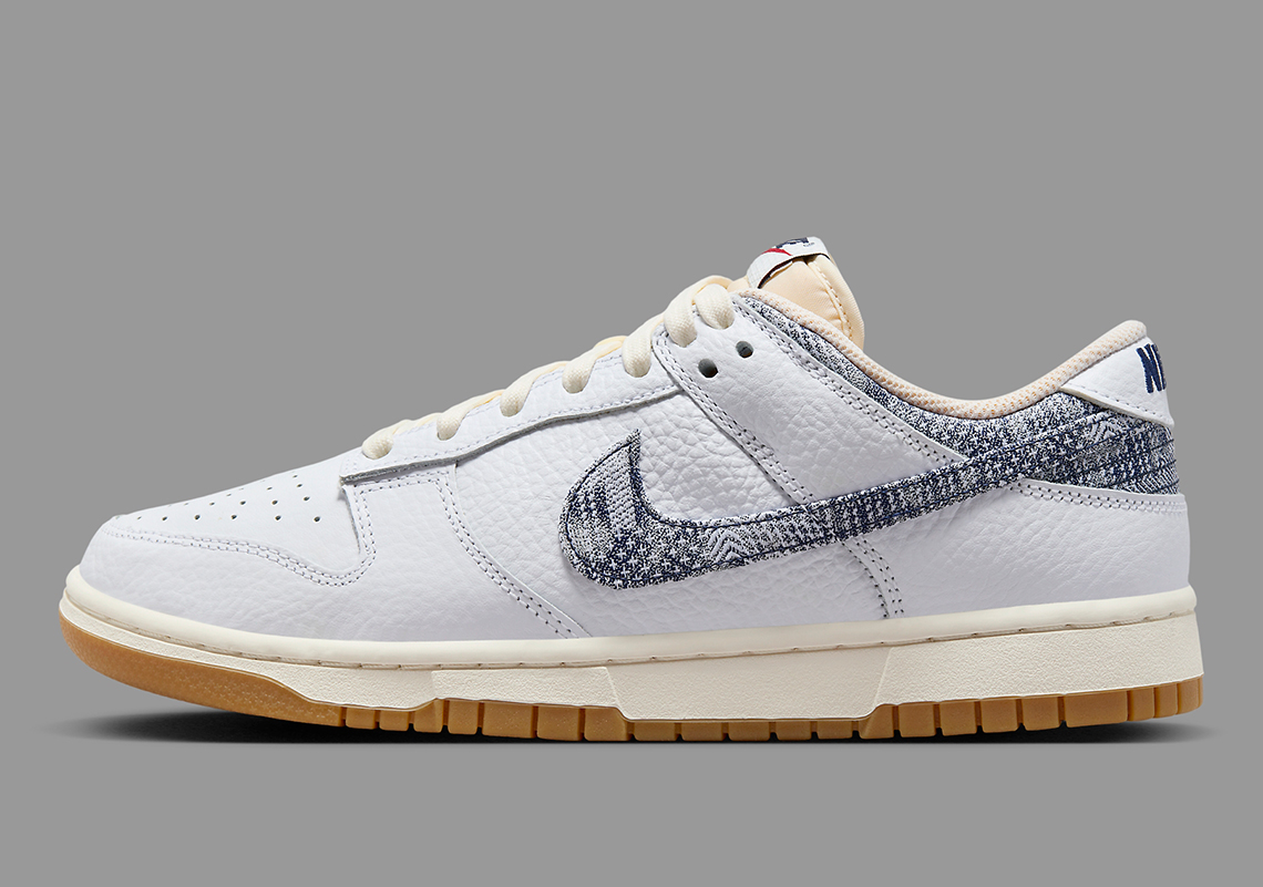 A Navy Abstract Pattern Lands On This Nike Dunk Low's Swooshes