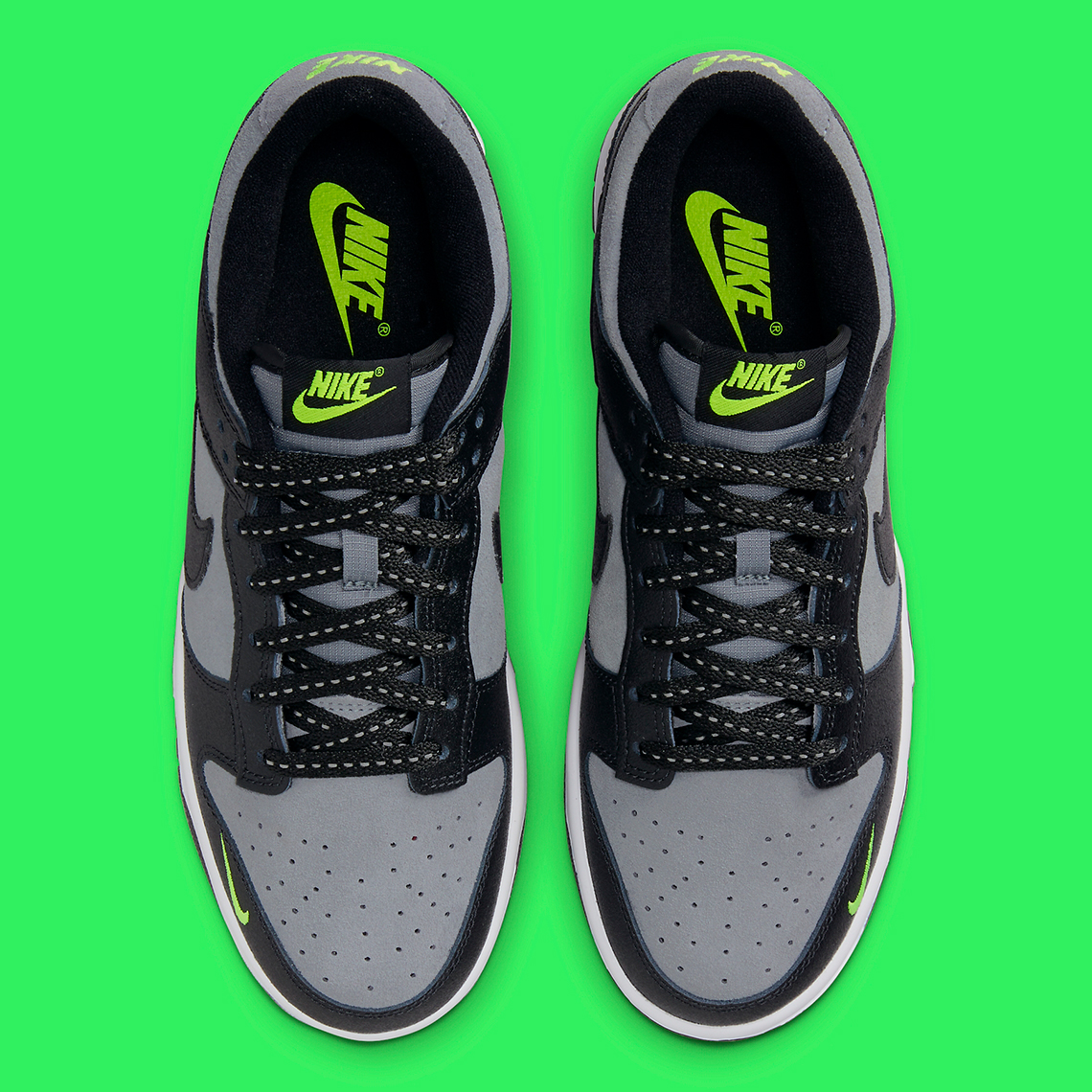 Nike Dunk Low Black Grey Neon Mini Swoosh Fq2205 001 3