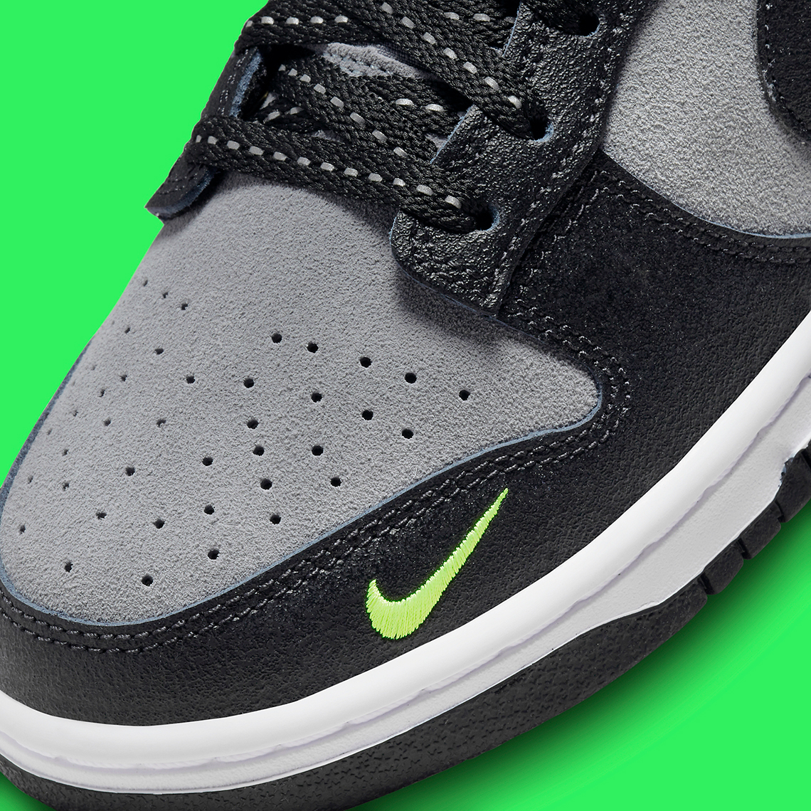 Nike Dunk Low Black Grey Neon Mini Swoosh Fq2205 001 6