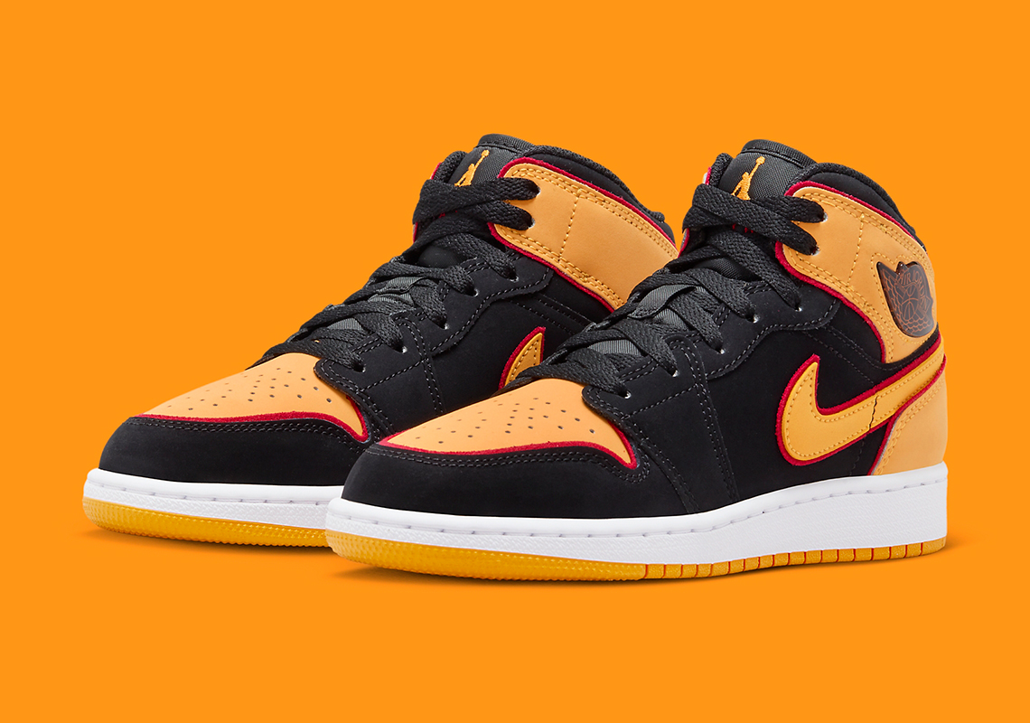 Air Jordan 1 Mid Gs Black Vivid Orange Cardinal Red Fj4924 008