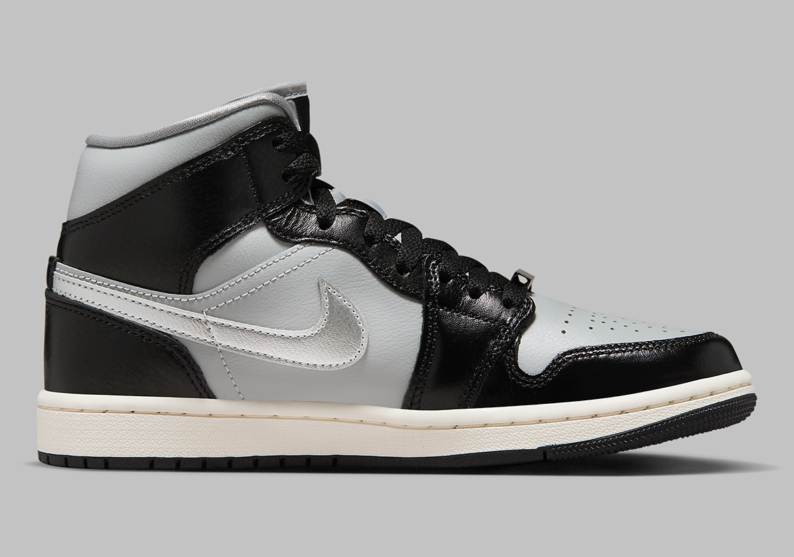 Air Jordan 1 Mid Womens Black Metallic Silver Sail Fb9892 002 2