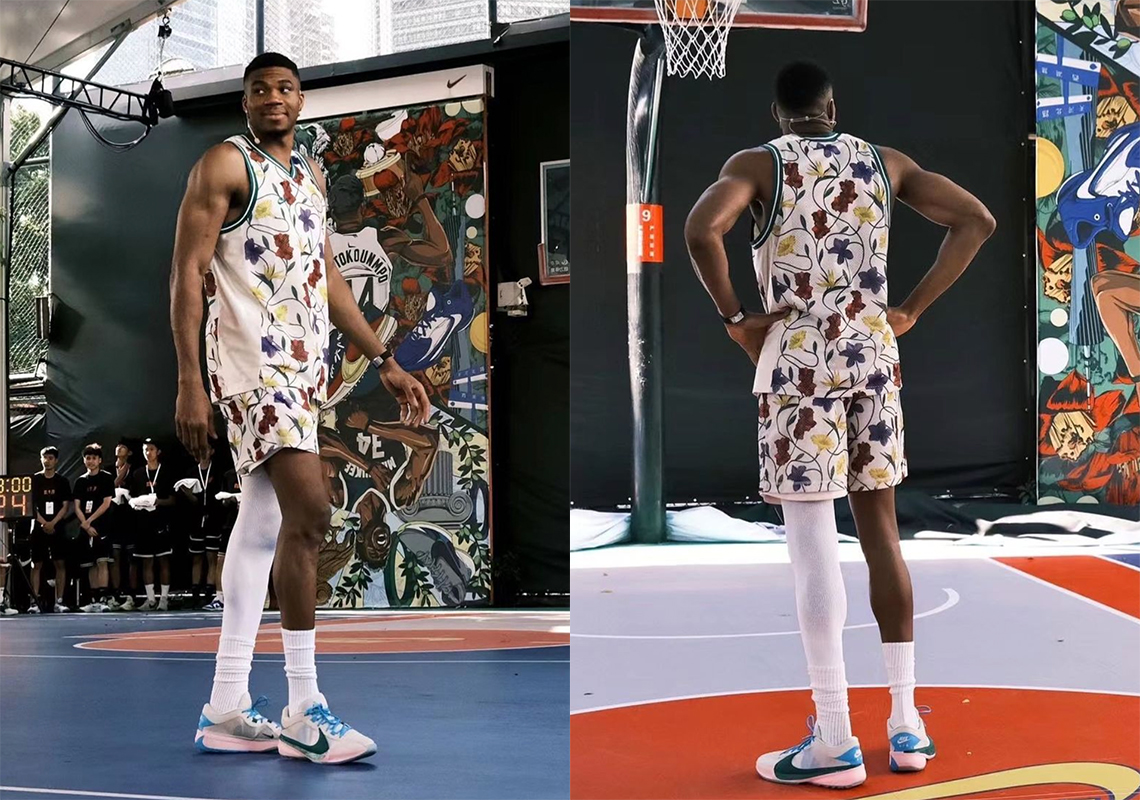 Giannis Antetokoumpo Spotted In "White/Pink" Nike Zoom Freak 5