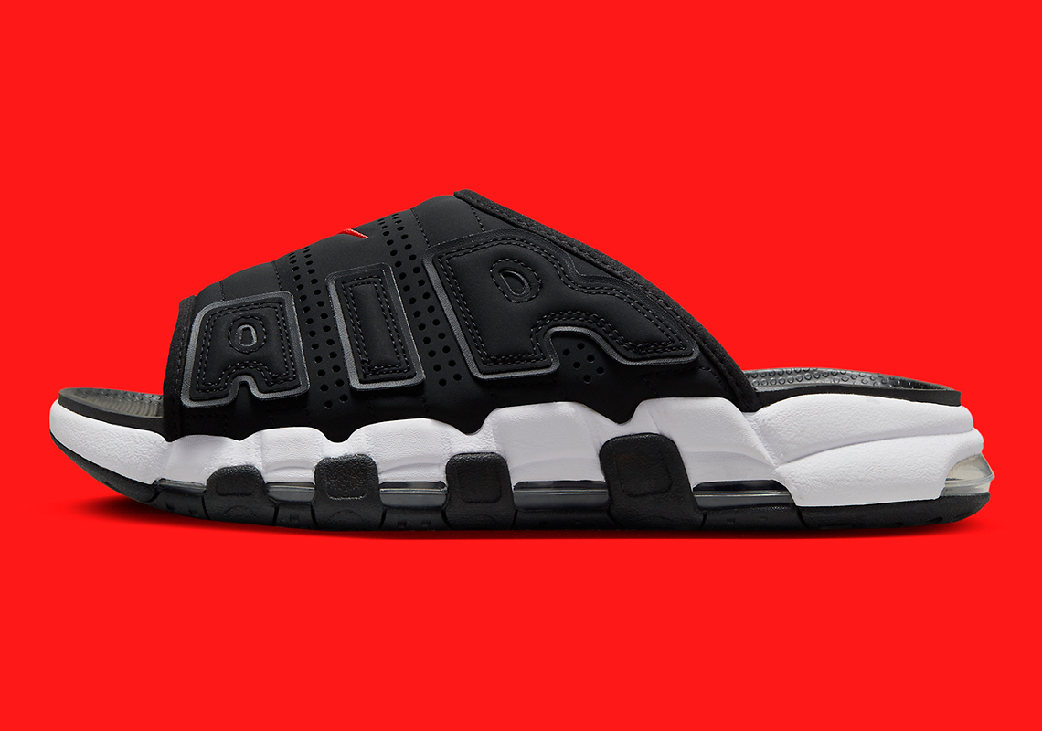 Nike Air More Uptempo Slide Black Bright Crimson White Fj2708 001 3