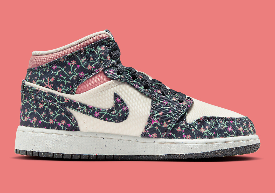 Air Jordan 1 Mid Gs Floral Canvas Fj3451 001 4