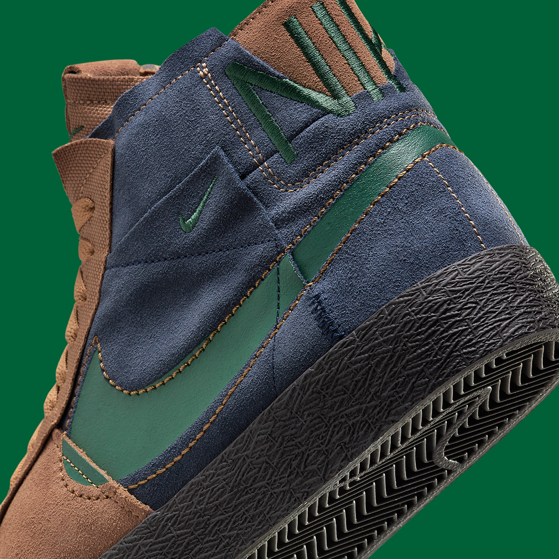 Nike Sb Blazer Mid Edge Brown Navy Green Suede 1