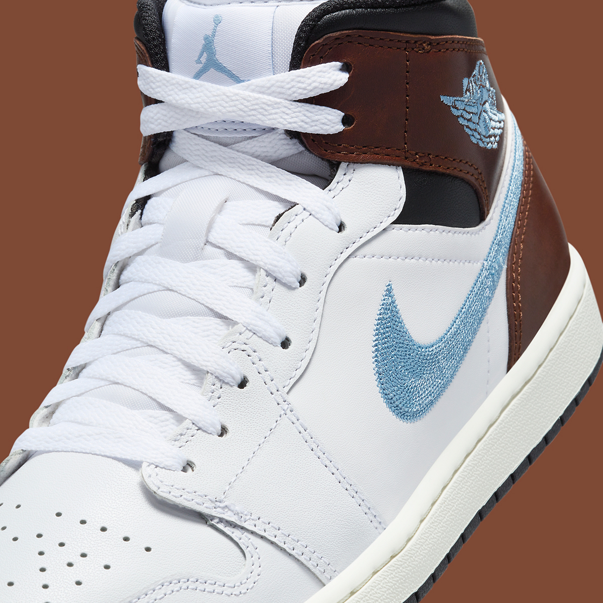 Air Jordan 1 Mid Se Embroidered White Blue Brown 7