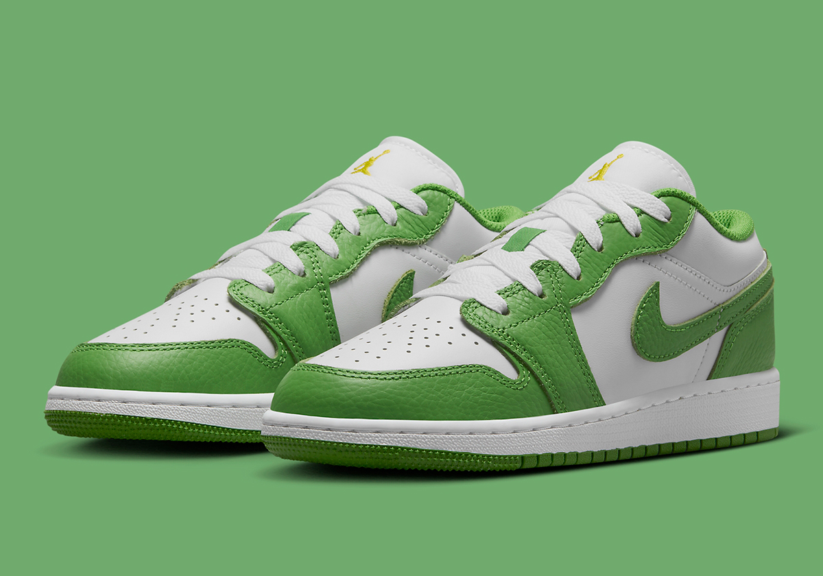 Pebbled Green Leather Overlays Drape The Air Jordan 1 Low