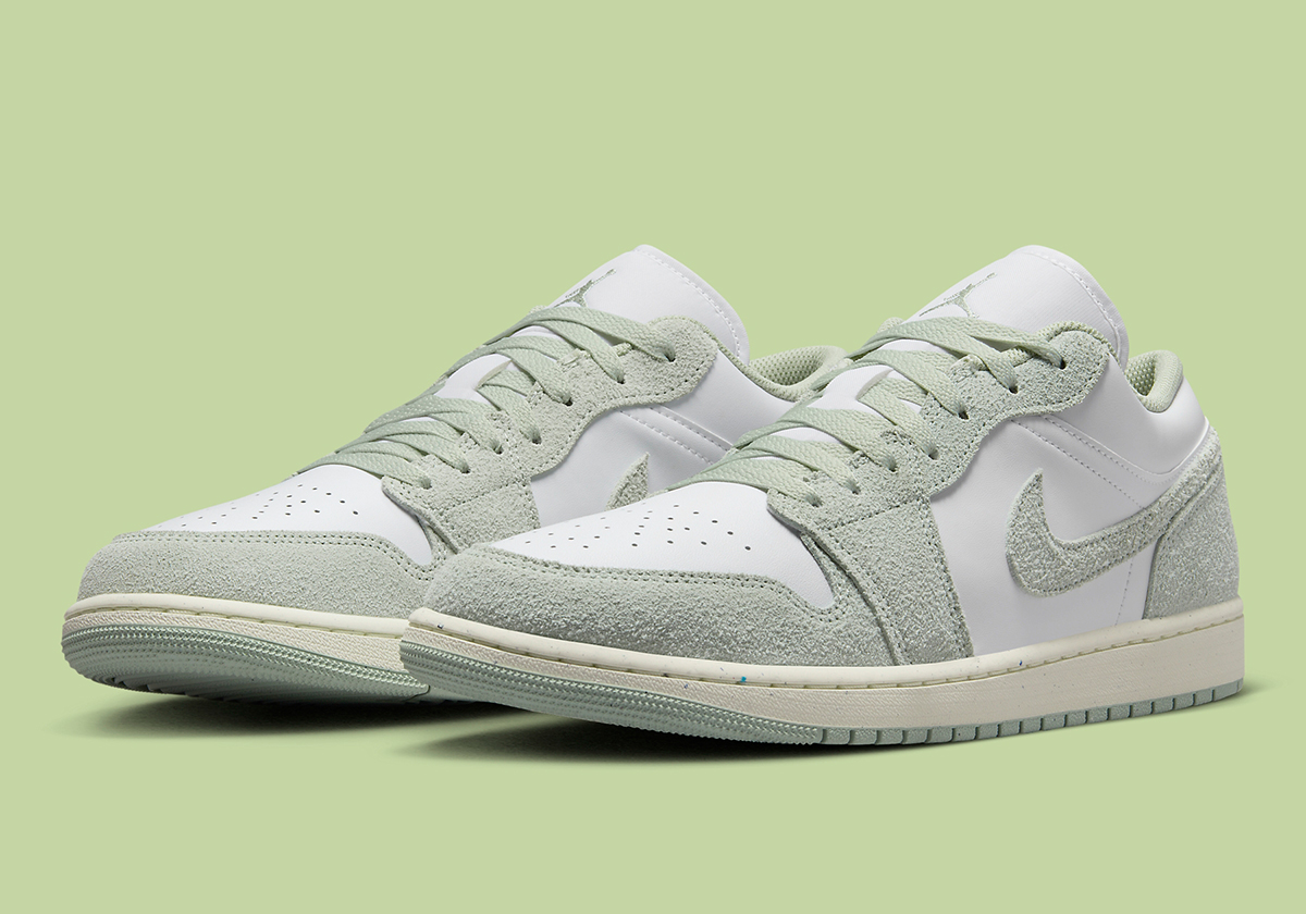 Hairy Suede Overlays Drape The Air Jordan 1 Low "Light Green"