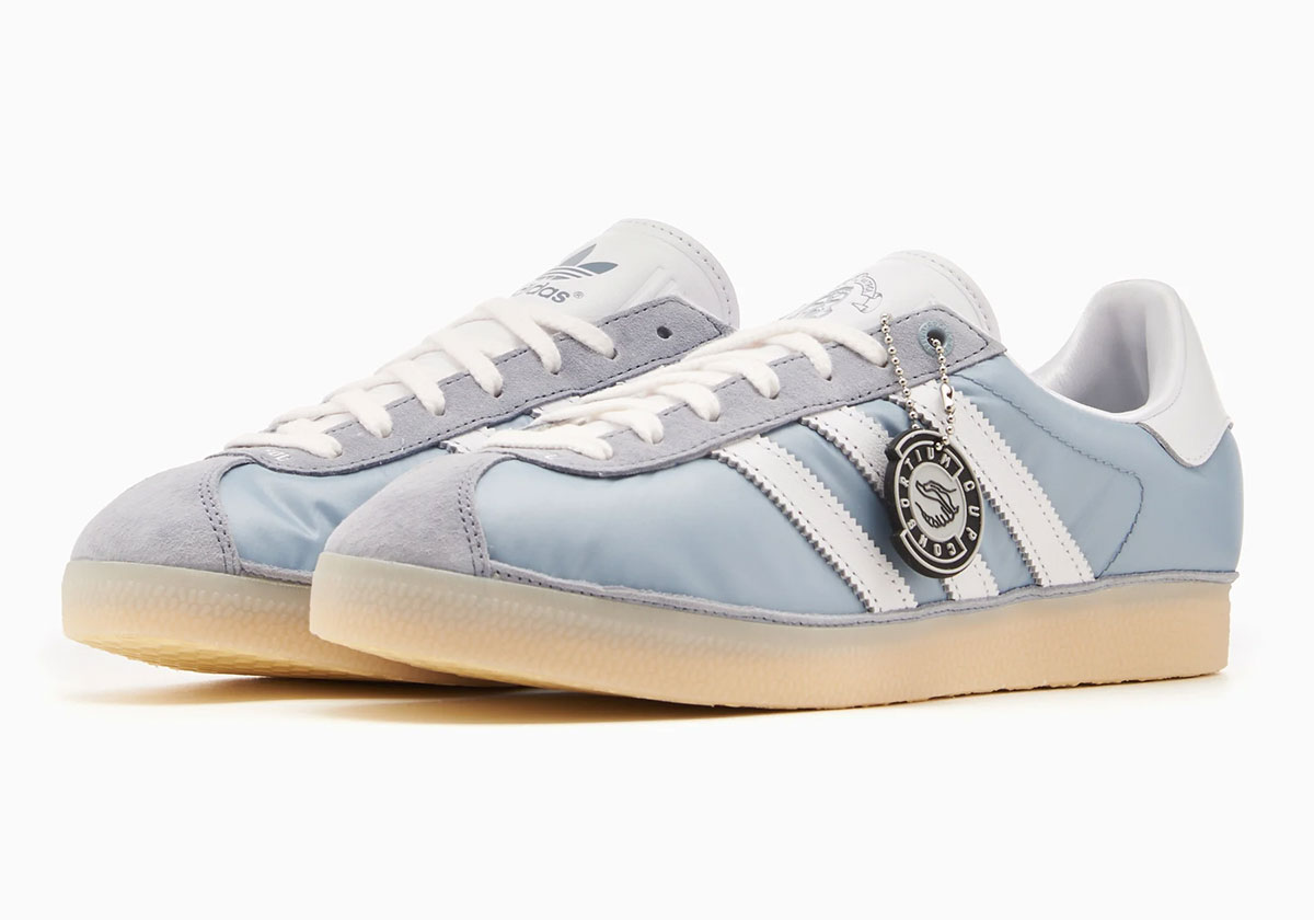 Footpatrol Drapes The adidas Gazelle 85 In Light Blue Nylon