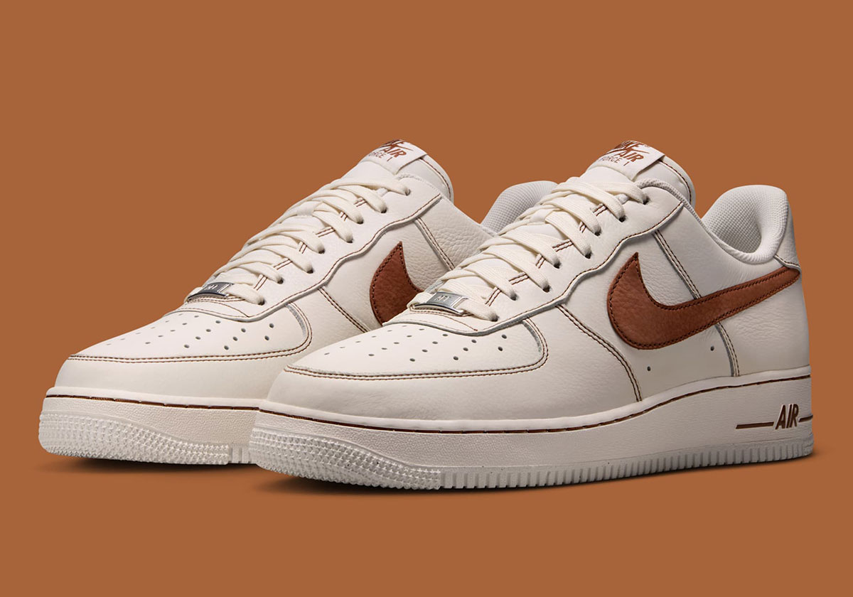 The Contrast Stitch Nike Air Force 1s Continue With "Ivory/Saddle Brown"