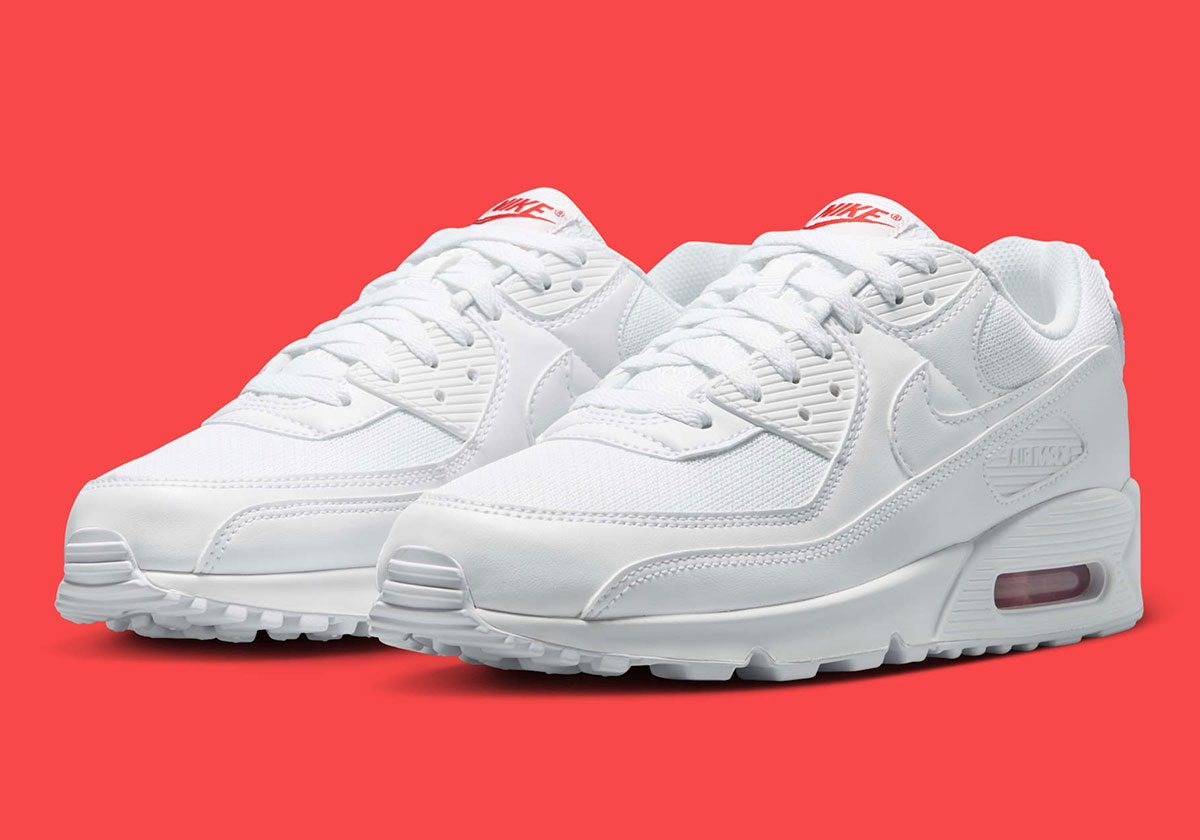 "Light Crimson" Interrupts This All-White Nike Air Max 90