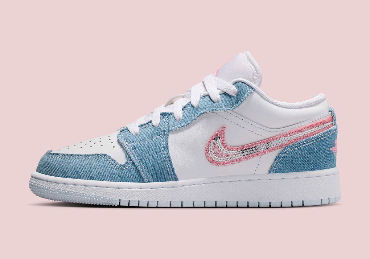 Air Jordan 1 Low Gs Denim Sequin Swoosh Hq2001 400 10