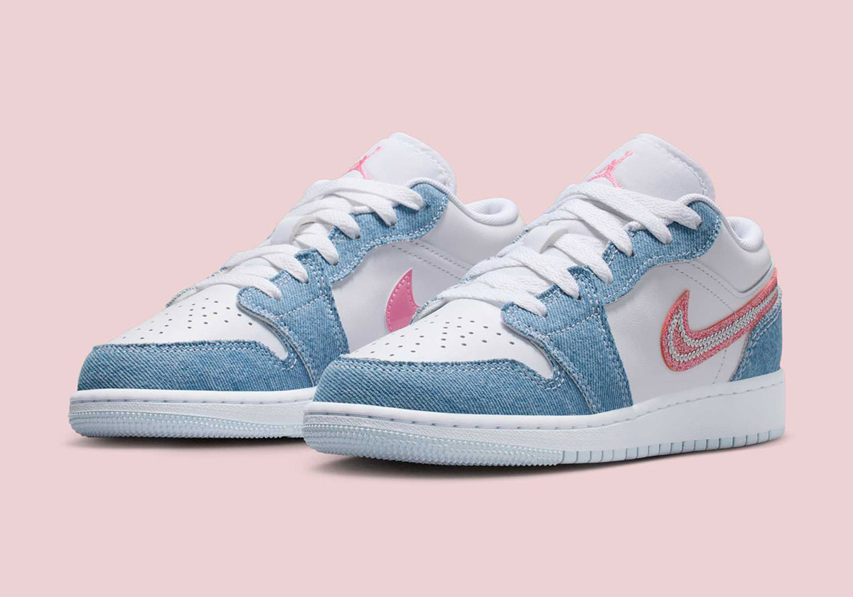 Air Jordan 1 Low Gs Denim Sequin Swoosh Hq2001 400 8