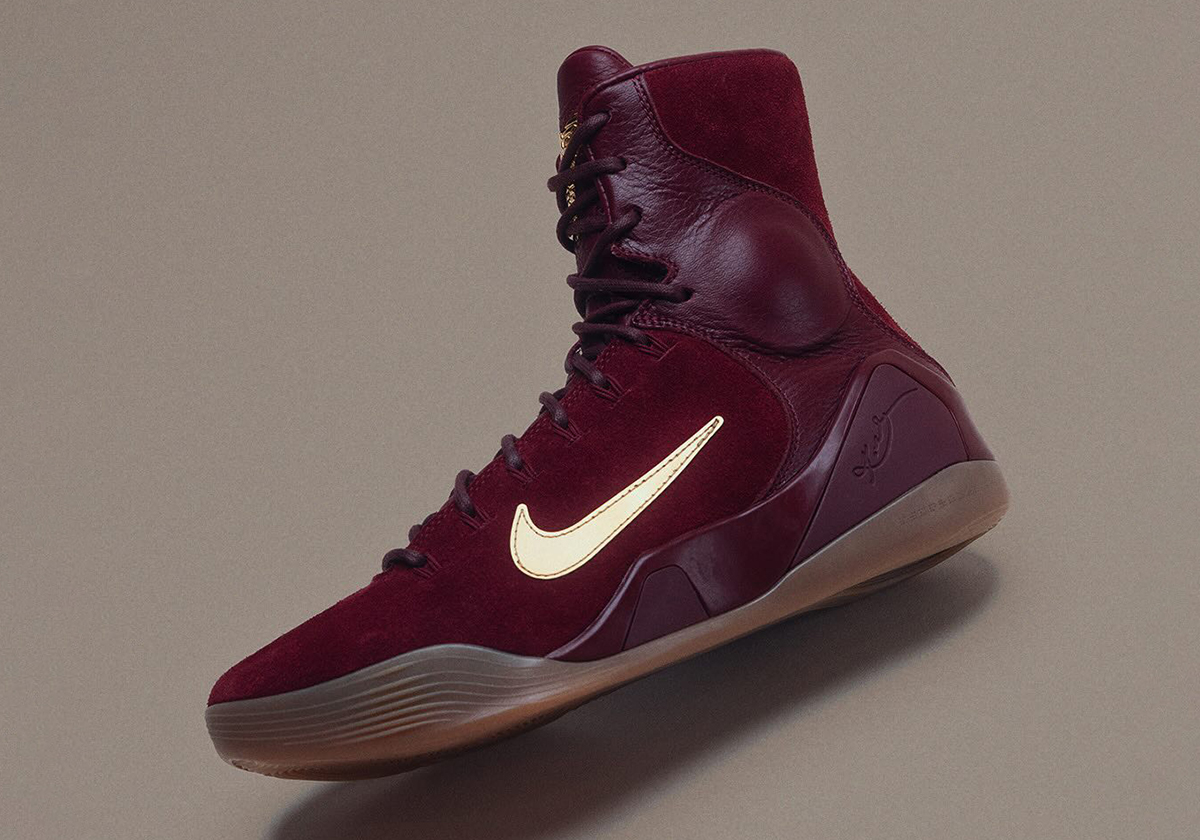The Nike Kobe 9 EXT Returns In Wine Red Suede And Metallic Gold