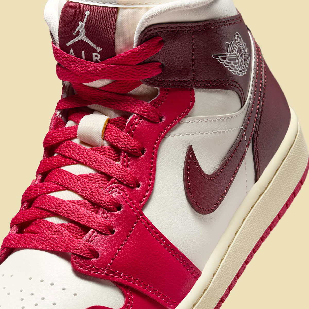 Air Jordan 1 Mid Sail Dark Team Red Mystic Hibiscus Coconut Milk Bq6472 119 5