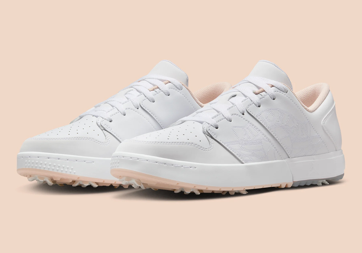 The Jordan Nu Retro 1 Low Furthers Its Golf Pivot In "White/Coral"